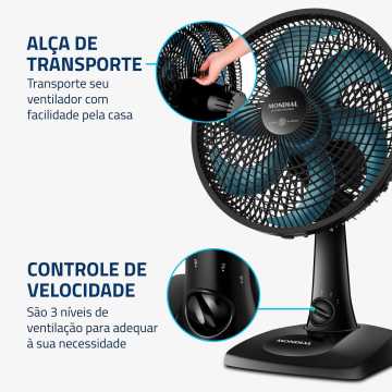 Ventilador De Mesa Mondial Super Power 6 Pás 30cm Preto Azul Vsp-30-ap