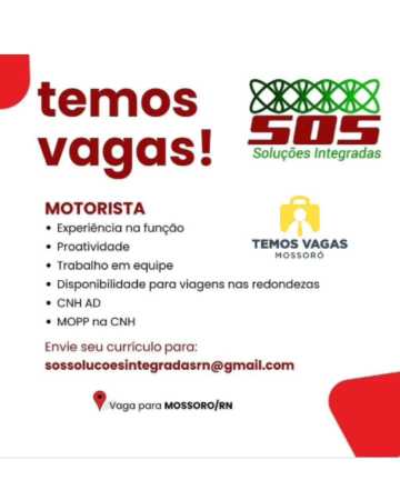 VAGA DE MOTORISTA - SOS SOLUÇOES INTEGRADAS
