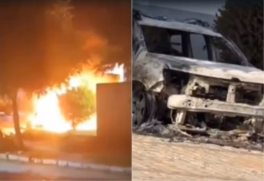 Viatura da PM é destruída por fogo